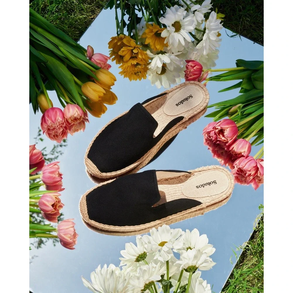 Soludos Dali Mule Espadrille Black Canvas‎ Slip On Flats W01OMDALBB0100B 10/10.5
